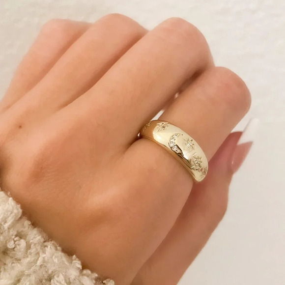 Jewelry - 925 Sterling Silver Moon & Star Ring Gold Ring Band Celestial Ring Moon Ring